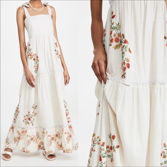 NEW Agua Bendita Helina Sunbaze Embroidered Floral Maxi Boho Dress Size M - Picture 2 of 7